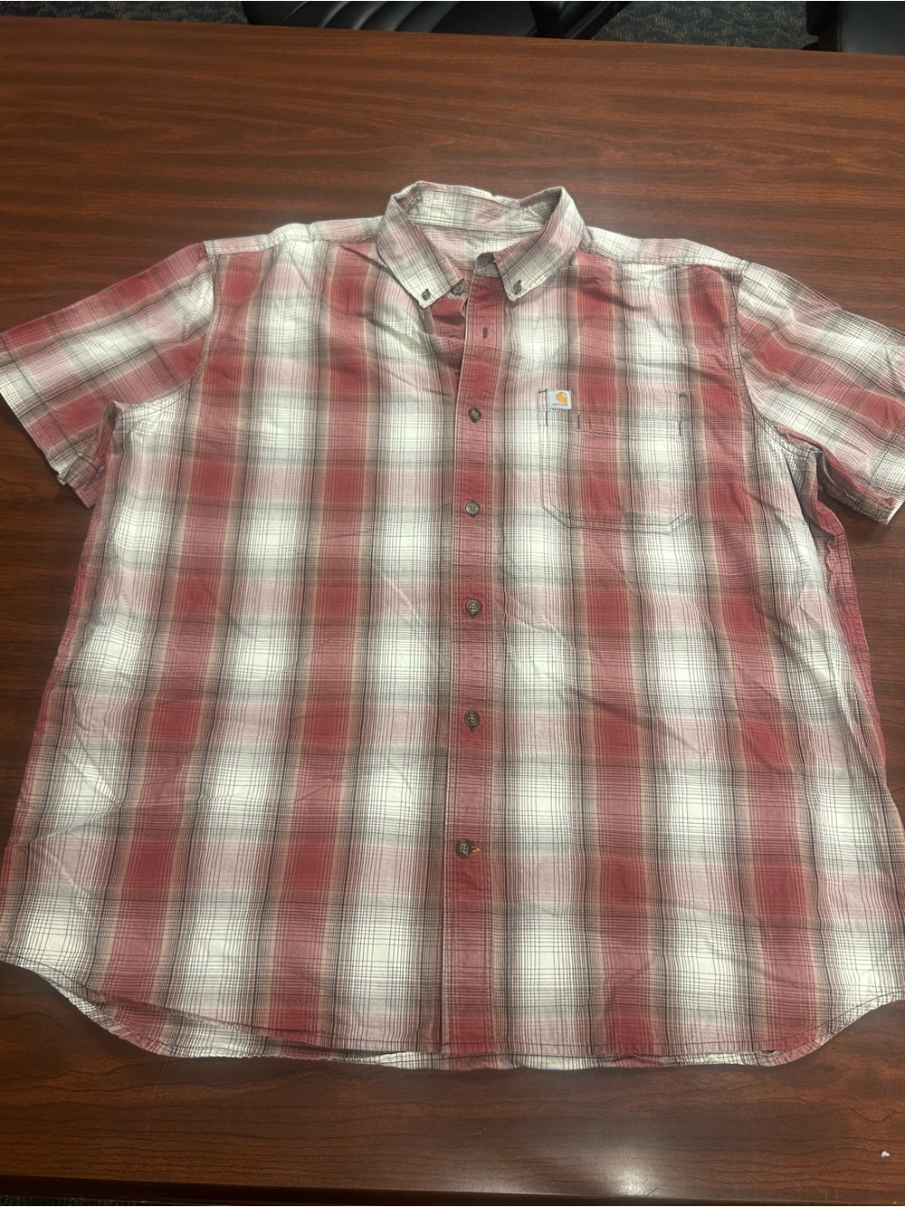 Carhartt Men's 2XL Regular Red/White Plaid Cotton Woven SS Button-Up Shirt